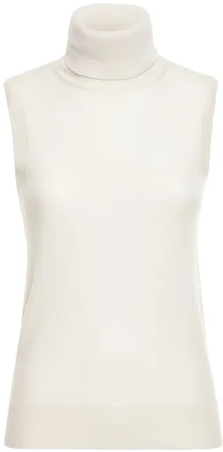 Sleeveless cashmere knit turtleneck top