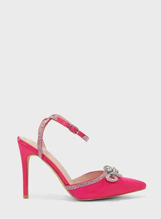 Satin Diamante Bow And Trim Pointed Pump