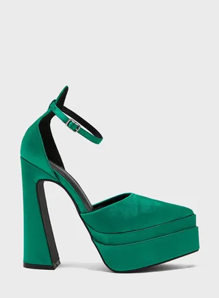 Satin Ankle Strap Platform Pump