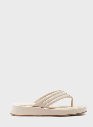 Ribbed Toe Post Flat Slider Sandal
