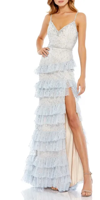 Sequin Tiered Ruffle Gown