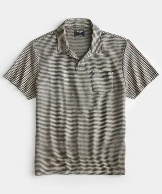 Houndstooth Knit Polo in Classic Navy