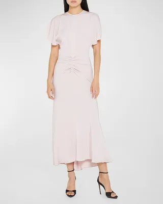 Gathered Waist Short-Sleeve Midi Dress
