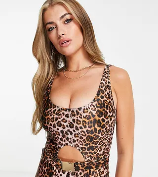 Wolf & Whistle Fuller Bust Exclusive cut out swimsuit in leopard print