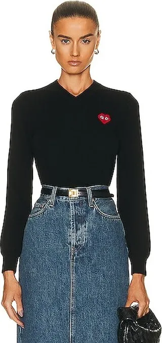 COMME des GARCONS PLAY Invader V-Neck Pullover Sweater in Black