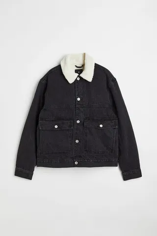 Lined Borg-collar Denim Jacket