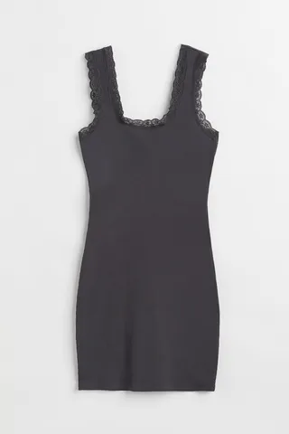 Lace-trimmed Ribbed Dress