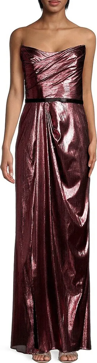 Metallic Belted Column Gown