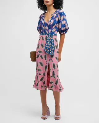 Olivia Velvet Burnout Midi Flounce Dress