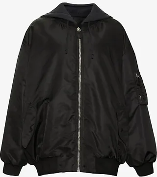 Womens Black Hooded Relaxed-fit Shell Jacket