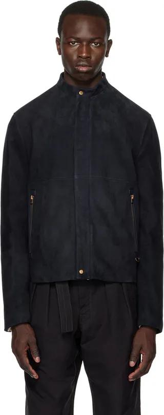 Agnona Navy Zip Leather Jacket