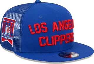 Men's New Era Royal La Clippers Stacked Script 9FIFTY Trucker Snapback Hat