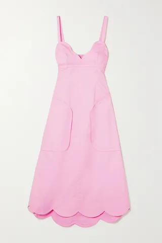 Oroton - Scalloped Cotton And Linen-blend Midi Dress - Pink