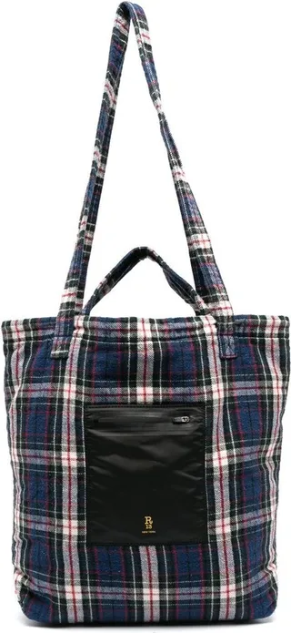 Large Check-Pattern Tote Bag