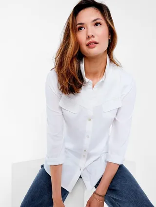 NIC+ZOE NZT Long Sleeve Angled Pocket Shirt Paper White XL