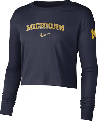 Nike Women's College (Michigan) Cropped Long-Sleeve T-Shirt in Blue