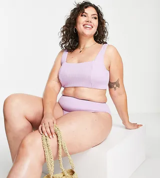 Simply Be Crinkle Bikini Set In Lilac