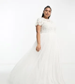 ASOS EDITION Curve Isabelle sequin cutwork bodice maxi wedding dress with cap sleeve in ivory
