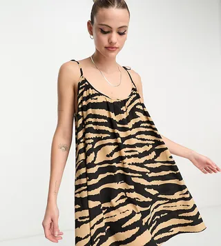 ASOS DESIGN Tall tie strap detail trapeze mini slip dress in animal print