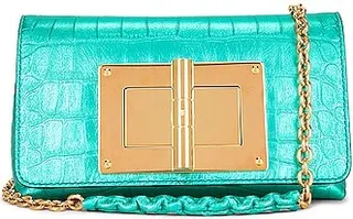 TOM FORD Metallic Stamped Croc Natalia Mini Shoulder Bag in Teal