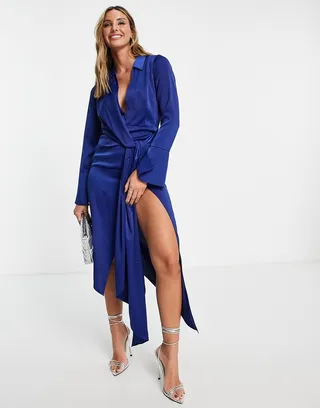 ASOS DESIGN drape shirt midi dress in satin