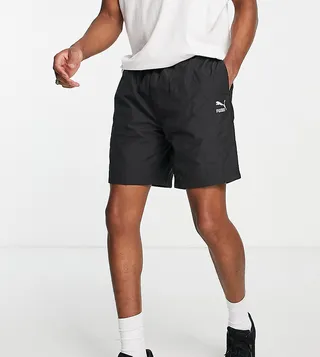 Puma logo quilted shorts in black exclusive to ASOS