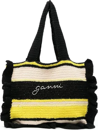 Crochet Frill striped tote bag