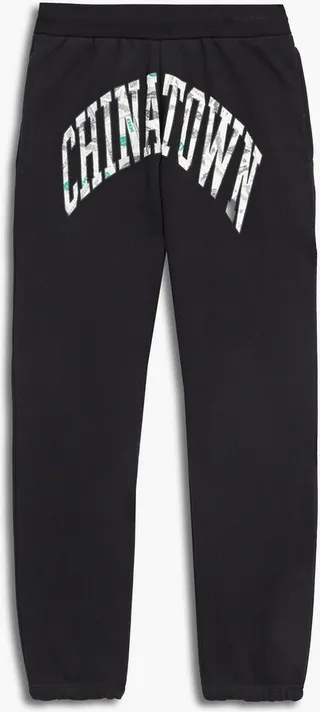 Appliquéd printed cotton-fleece sweatpants