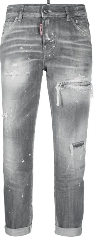 Distressed-Effect Cropped Trousers