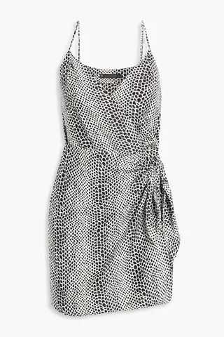 Gisa wrap-effect printed crepe de chine mini dress
