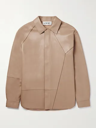 Puzzle Logo-Debossed Leather Overshirt