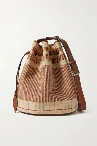 Hunting Season - Striped Leather-trimmed Cotton Bucket Bag - Brown