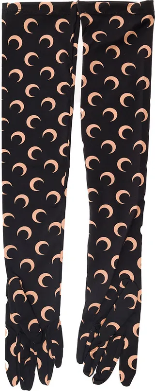 Long Beige And Black Gloves With All-over Moonogram In Recycled Stretch Polyamide Woman