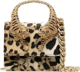 Tiger-Handle Leopard-Print Bag