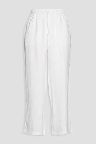 Cropped linen straight-leg pants