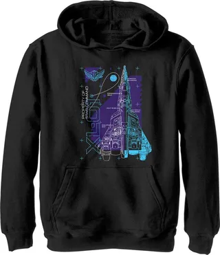 Boy's Lightyear XL-01 Spaceship Blueprints Pull Over Hoodie - Black - Medium