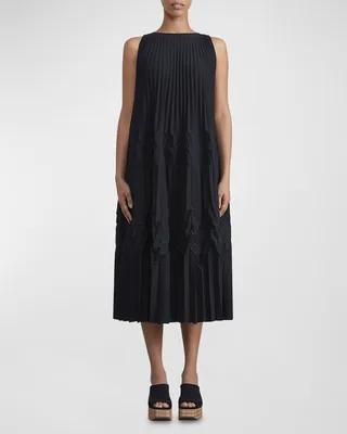 Origami Pleated Sleeveless Midi Dress