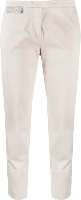 Cropped Bead-Detail Cotton Trousers