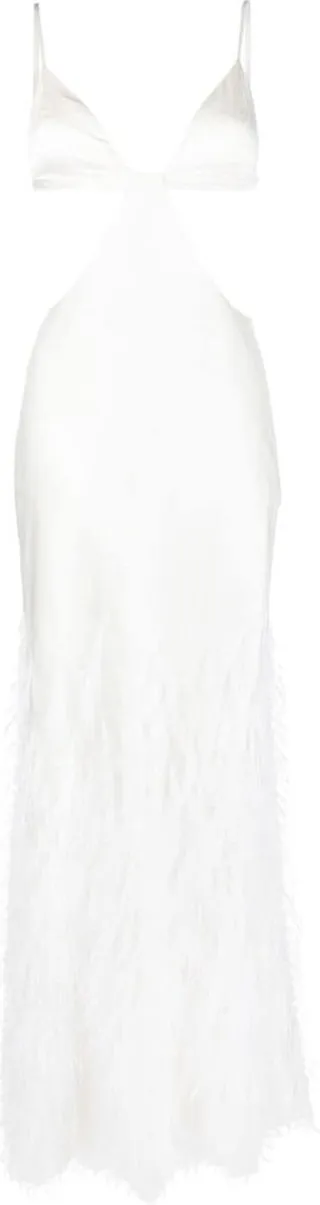 Feather-Detail Open Back Gown
