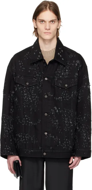 Acne Studios Black Distressed Denim Jacket