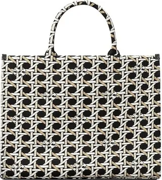 Tory Burch Ella Circular Knit Tote (Black) Handbags
