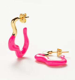 Squiggle Wavy Two Tone Enamel Medium Hoop Earrings
