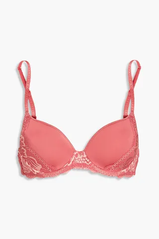 Embroidered tulle-trimmed jersey underwired bra