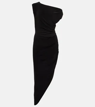 Off-shoulder jersey gown