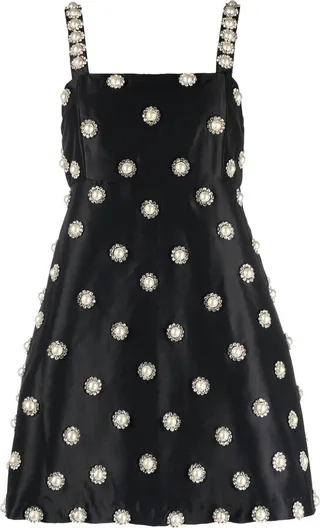 Faux-Pearl Detail Mini Dress