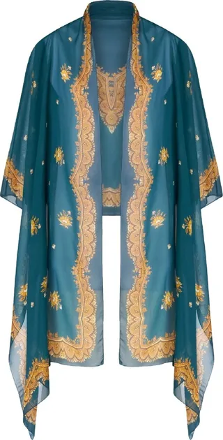 Baroque-Print Silk Cape