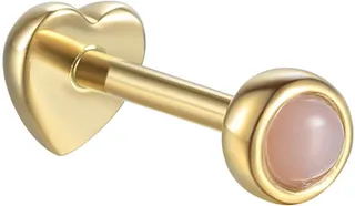 Pink Opal Bezel Thread Through Yellow Gold Single Earring