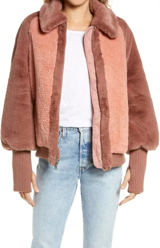 Augusta Faux Fur & Faux Shearling Baseball Jacket