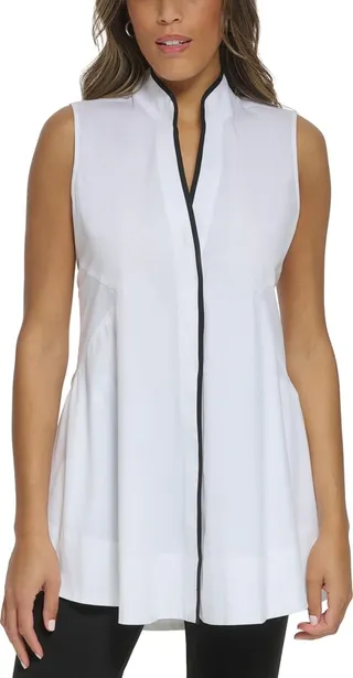 Donna Karan Women's Piped Split-Neck Sleeveless Tunic