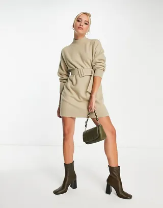 & Other Stories knit belted mini dress in beige